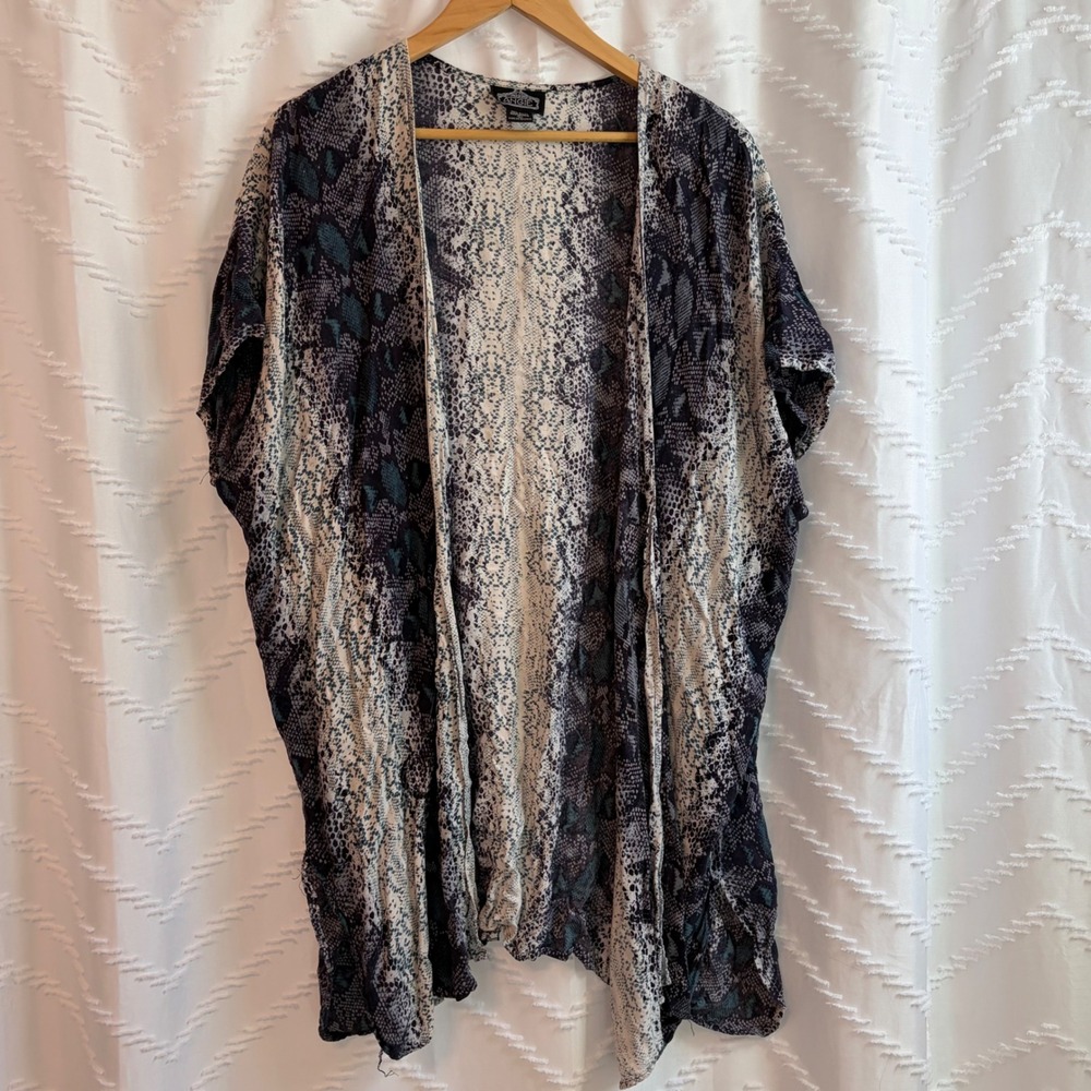 Angie Womens Blue Snakeskin Print Kimono Cardigan Open Front Wrap Large Rayon